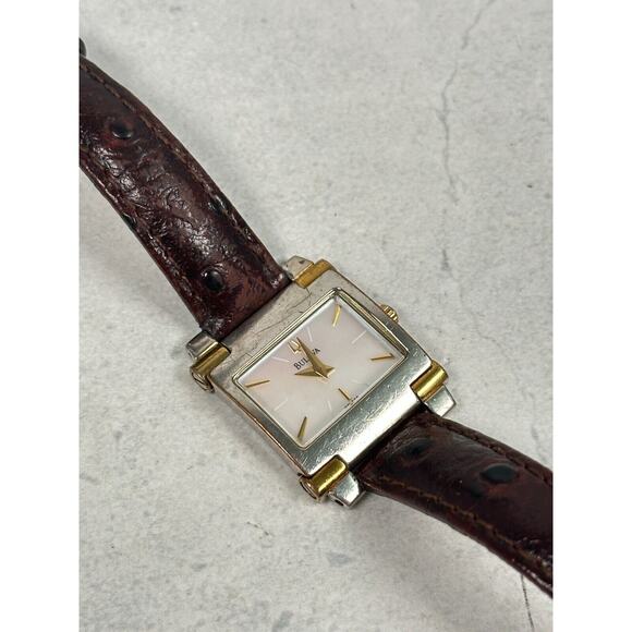 Bulova Watch Womens 24mm Two Tone MOP Dial Brown Band 98L002 Quartz New Battery